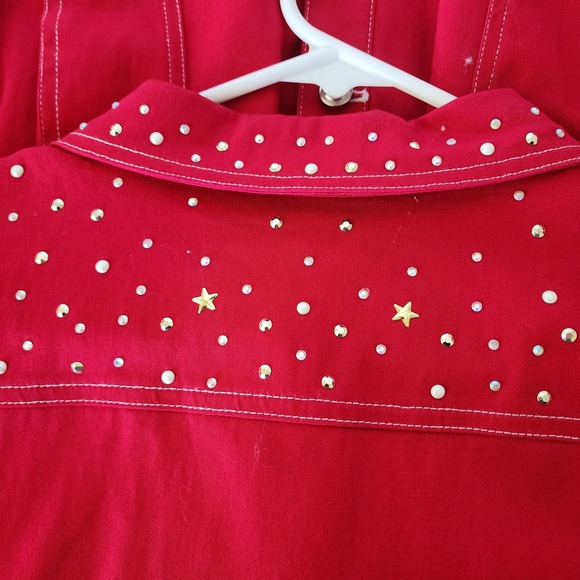 Quacker Factory Shirt Jacket Womens Medium Red Rhinestone Embellished Western - Picture 6 of 7